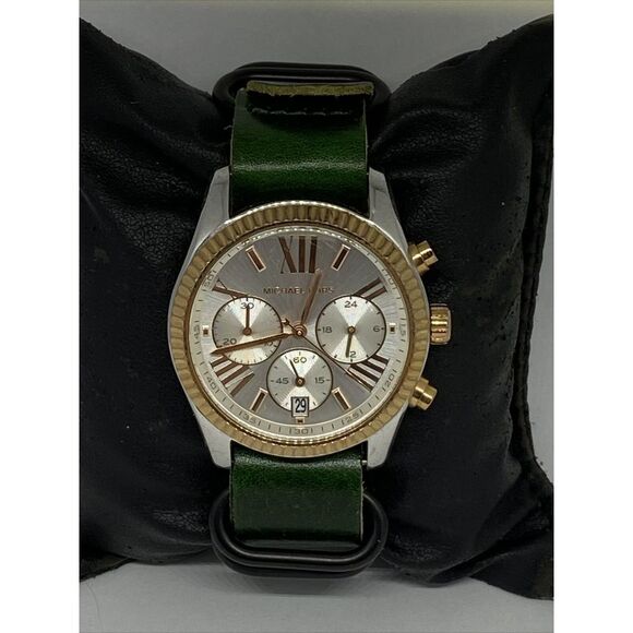 Michael Kors MK5735 Women's Green Leather Analog Dial Quartz Wrist Watch RQ227 - Picture 3 of 12